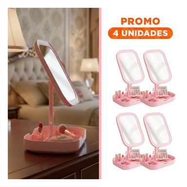 PACK4 CENTRO TOCADOR LED CUADRADO ROSADO CON BASE MULTIFUNCIONAL Y+REGALO STICKER - 1