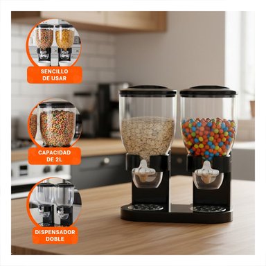 TOLVA DOBLE DE GRANOS 2L NEGRO PRACTICA Y DURADERA PARA COCINA Y HOGAR Y+PAPEL REGALO - 5