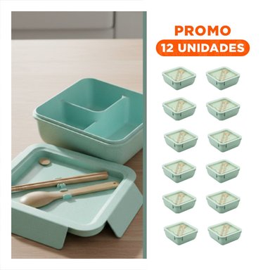 PACK12 TAPER CUADRADO CON CUBIERTOS 1100ML ROSADO PARA MANTENER ALIMENTOS Y+REGALO STICKER - 1