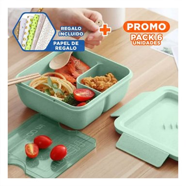 PACK6 CAJA CUADRADA CON CUBIERTOS 1100ML ROSADO PARA LUNCH Y LLEVAR COMIDA Y+PAPEL REGALO - 1