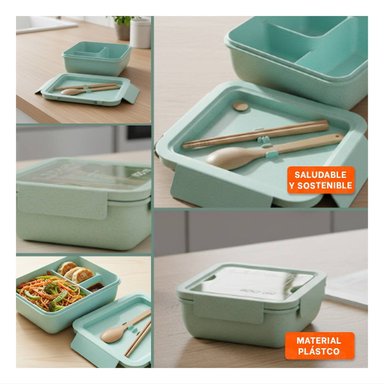 PACK6 CAJA CUADRADA CON CUBIERTOS 1100ML ROSADO PARA LUNCH Y LLEVAR COMIDA Y+PAPEL REGALO - 3