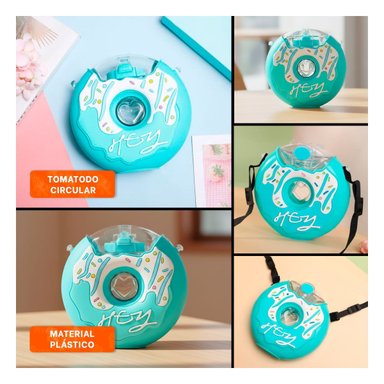 PACK4 RECIPIENTE PARA AGUA FUCSIA CIRCULAR 14X5CM PORTATIL Y FUNCIONAL Y+REGALO STICKER - 2