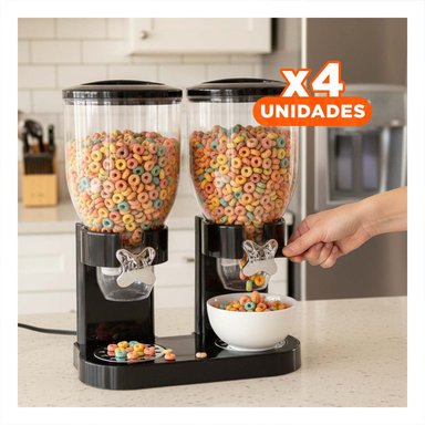 PACK4 CONTENEDOR DOBLE DE GRANOS 2L NEGRO IDEAL PARA ORGANIZAR DESPENSA Y COCINA - 1