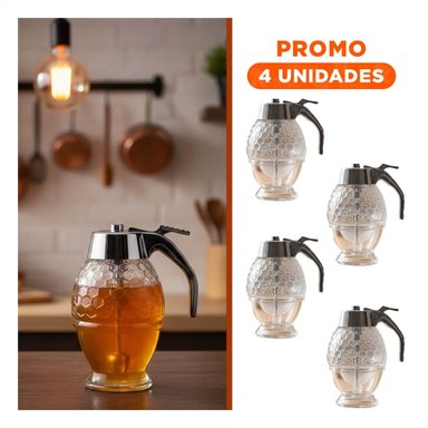 PACK4 BOTE DE VIDRIO MIELERO 200ML TRANSPARENTE PARA SERVIR MIEL Y POSTRES Y+REGALO STICKER - 1