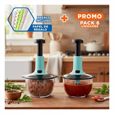 PACK6 PICADORA PARA COCINA MULTIFUNCIONAL 1 5L BLANCO Y PLOMO PARA ALIMENTOS Y+PAPEL REGALO - 1