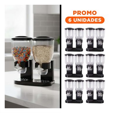 PACK6 DISPENSADOR DOBLE DE GRANOS 2L NEGRO FACIL DE USAR EN CASA Y COCINA - 1