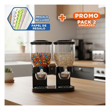 PACK2 SILO DOBLE DE GRANOS 2L NEGRO COMPACTO Y UTIL PARA ALMACENAR GRANOS Y+PAPEL REGALO - 1