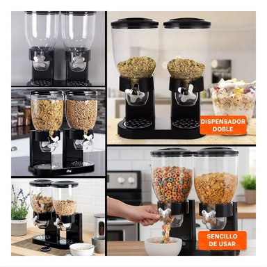 PACK2 SILO DOBLE DE GRANOS 2L NEGRO COMPACTO Y UTIL PARA ALMACENAR GRANOS Y+PAPEL REGALO - 3