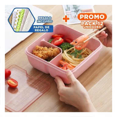 PACK12 TAPER CUADRADO CON CUBIERTOS 1100ML ROSADO PARA TRANSPORTAR COMIDA Y+PAPEL REGALO - 1