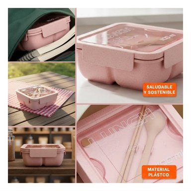 PACK12 TAPER CUADRADO CON CUBIERTOS 1100ML ROSADO PARA TRANSPORTAR COMIDA Y+PAPEL REGALO - 2