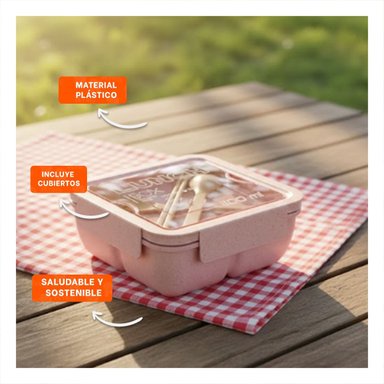 PACK12 TAPER CUADRADO CON CUBIERTOS 1100ML ROSADO PARA TRANSPORTAR COMIDA Y+PAPEL REGALO - 3