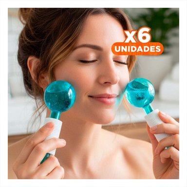 PACK6 RODILLO FACIAL CON GLOBOS DE HIELO CELESTE PAR PARA TRATAMIENTO DIARIO Y+REGALO STICKER - 1