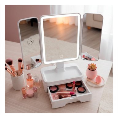 PACK2 ORGANIZADOR TOCADOR LED TRIPLE BLANCO CON CAJON Y LUZ SUAVE Y+REGALO STICKER - 3