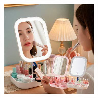 PACK2 BASE TOCADOR CON ILUMINACION LED CUADRADA BLANCA Y BANDEJA Y+REGALO STICKER - 5