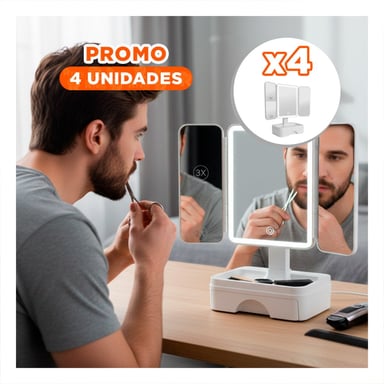 PACK4 PANEL DE MAQUILLAJE LED TRIPLE BLANCO CON CAJON Y DISEÑO MODERNO - 1