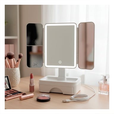 PACK4 PANEL DE MAQUILLAJE LED TRIPLE BLANCO CON CAJON Y DISEÑO MODERNO - 2