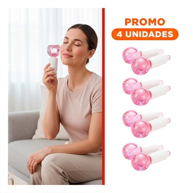 PACK4 RODILLO FACIAL GLOBOS DE HIELO PAR ROSADO USO DIARIO Y+REGALO STICKER - 1