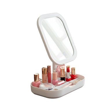 CENTRO DE MAQUILLAJE CON LUZ LED CUADRADA BLANCA Y BASE CON DIVISIONES Y+REGALO STICKER - 3