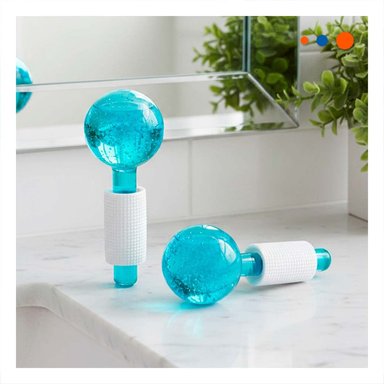 PACK4 APLICADOR FACIAL CON GLOBOS DE HIELO CELESTE PAR PARA RUTINA DIARIA Y+PAPEL REGALO - 2
