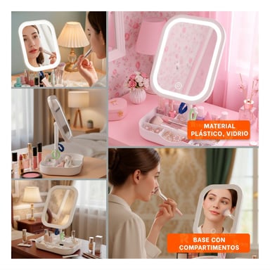 PACK6 CENTRO DE BELLEZA LED CUADRADO BLANCO CON COMPARTIMENTOS MULTIUSO Y+PAPEL REGALO - 3