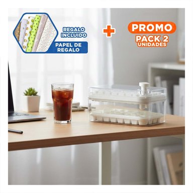 PACK2 CONTENEDOR BLANCO PARA CUBOS DE HIELO CON PRACTICO CLIC Y+PAPEL REGALO - 1