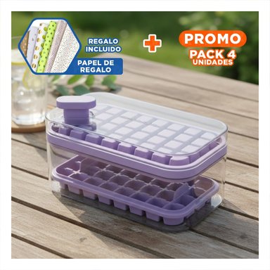 PACK4 CONTENEDOR COMPACTO MORADO PARA PREPARAR HIELO DIARIO Y+PAPEL REGALO - 1
