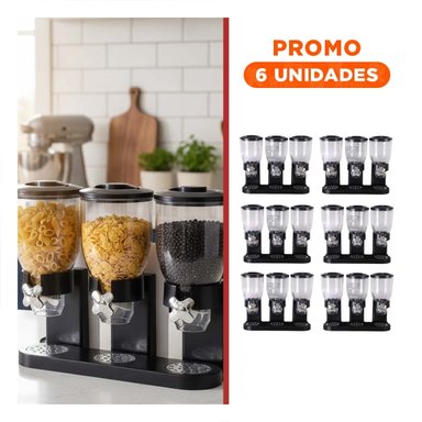 PACK6 DISPENSADOR DOBLE DE GRANOS 2L NEGRO FACIL DE USAR EN CASA Y COCINA - 1