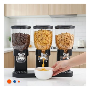 PACK6 DISPENSADOR DOBLE DE GRANOS 2L NEGRO FACIL DE USAR EN CASA Y COCINA - 3