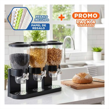 PACK4 DISTRIBUIDOR DOBLE DE GRANOS 2L NEGRO MODERNO Y PRACTICO PARA HOGAR Y+PAPEL REGALO - 1