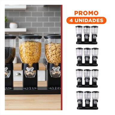 PACK4 RECIPIENTE DOBLE DE GRANOS 2L NEGRO PARA ALMACENAR ALIMENTOS SECOS Y+REGALO STICKER - 1