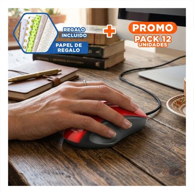 PACK12 RATÓN ROJO PARA JUEGOS CON SENSOR NÍTIDO Y BOTONES PERSONALIZABLES Y+PAPEL REGALO - 1