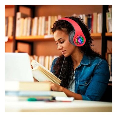 CASCOS WIRELESS TIPO GATO CON LUCES CON HUELLITAS PARA DIVERSION COLOR ROJO Y+LIGAS REGALO - 2