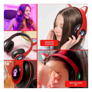 CASCOS WIRELESS TIPO GATO CON LUCES CON HUELLITAS PARA DIVERSION COLOR ROJO Y+LIGAS REGALO - 5