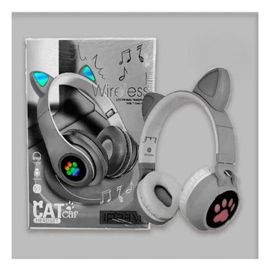 PACK2 AURICULAR BLUETOOTH TIPO GATO CON LUCES CON HUELLITAS PARA ACTIVIDAD COLOR PLOMO - 3