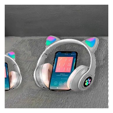 PACK2 AURICULAR BLUETOOTH TIPO GATO CON LUCES CON HUELLITAS PARA ACTIVIDAD COLOR PLOMO - 5