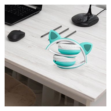 CASCOS WIRELESS TIPO GATO CON LUCES CON HUELLITAS PARA DIVERSION COLOR VERDE Y+LIGAS REGALO - 2