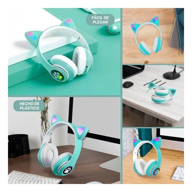 CASCOS WIRELESS TIPO GATO CON LUCES CON HUELLITAS PARA DIVERSION COLOR VERDE Y+LIGAS REGALO - 5