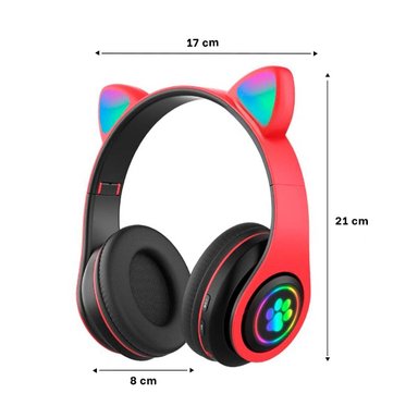 PACK2 HEADSET INALAMBRICO TIPO GATO CON LUCES CON HUELLITAS PARA MUSICA ROJO Y+PAPEL REGALO - 4
