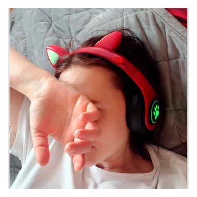 PACK2 HEADSET INALAMBRICO TIPO GATO CON LUCES CON HUELLITAS PARA MUSICA ROJO Y+PAPEL REGALO - 5