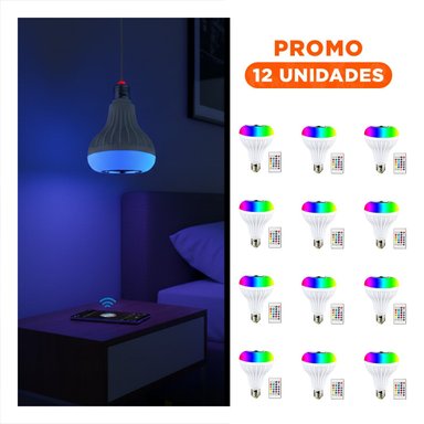 PACK12 FOCO LED MUSICAL BLUETOOTH CON LUCES GIRATORIAS Y SONIDO INTEGRADO Y+REGALO STICKER - 1