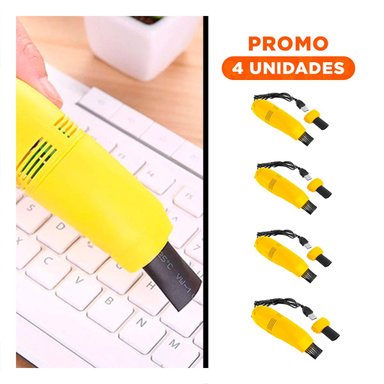 PACK4 MINI ASPIRADOR USB AMARILLO PORTATIL PARA LIMPIEZA RAPIDA Y+REGALO STICKER - 1