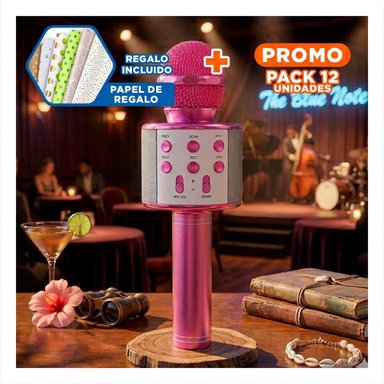 PACK12 MICROFONO BLUETOOTH FUCSIA ROSA CON PARLANTE PARA KARAOKE Y MUSICA Y+PAPEL REGALO - 1