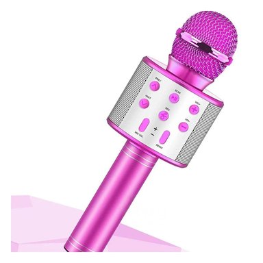 PACK12 MICROFONO BLUETOOTH FUCSIA ROSA CON PARLANTE PARA KARAOKE Y MUSICA Y+PAPEL REGALO - 3