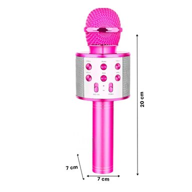PACK12 MICROFONO BLUETOOTH FUCSIA ROSA CON PARLANTE PARA KARAOKE Y MUSICA Y+PAPEL REGALO - 4