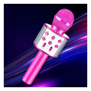 PACK12 MICROFONO BLUETOOTH FUCSIA ROSA CON PARLANTE PARA KARAOKE Y MUSICA Y+PAPEL REGALO - 5