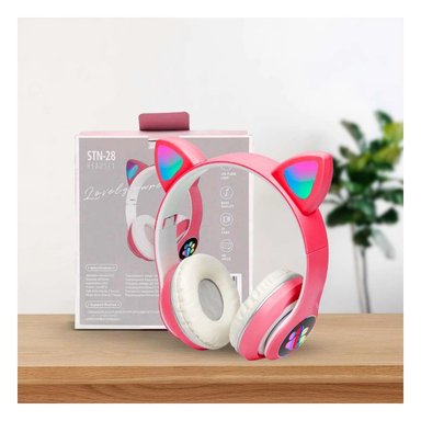 PACK4 AURICULAR STEREO TIPO GATO CON LUCES CON HUELLITAS PARA DIVERSION FUCSIA Y+PAPEL REGALO - 2