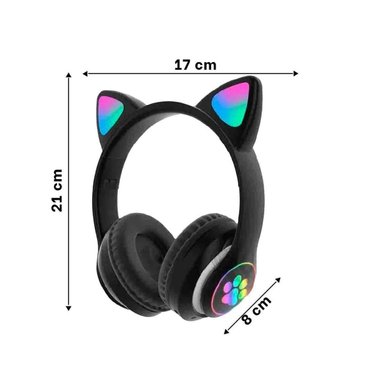 PACK2 CASCOS WIRELESS TIPO GATO CON LUCES CON HUELLITAS PARA MUSICA NEGRO Y+REGALO STICKER - 4
