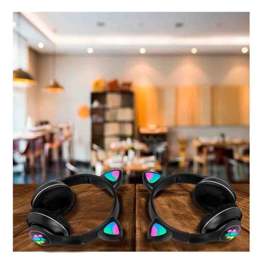 PACK2 CASCOS WIRELESS TIPO GATO CON LUCES CON HUELLITAS PARA MUSICA NEGRO Y+REGALO STICKER - 5