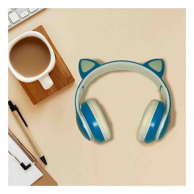 PACK4 HEADSET WIRELESS TIPO GATO CON LUCES CON HUELLITAS PARA ENTRENAR AZUL Y+REGALO STICKER - 5