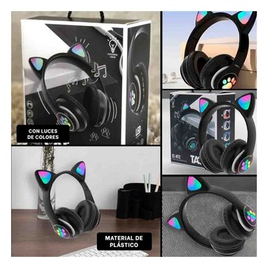 PACK4 HEADSET WIRELESS TIPO GATO CON LUCES CON HUELLITAS PARA ENTRENAR NEGRO Y+REGALO STICKER - 2